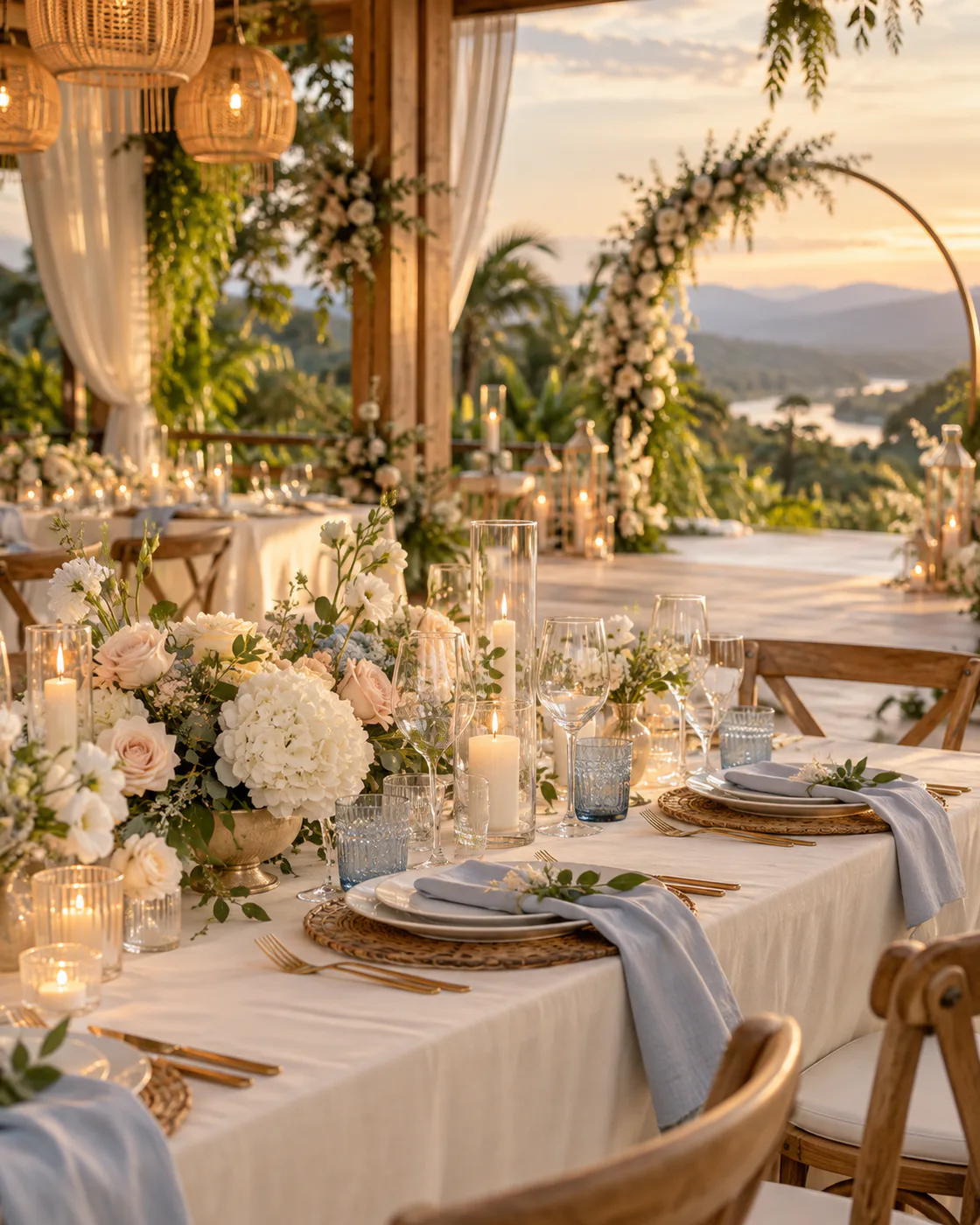 Mesa y ambientación elegante para una celebración al aire libre